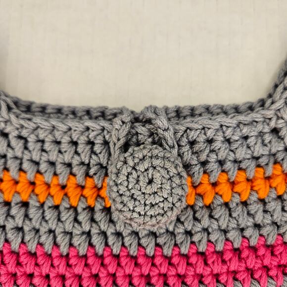 Vintage Handmade Gray/Pink/Orange Crocheted Shoulder Bag - Picture 7 of 8